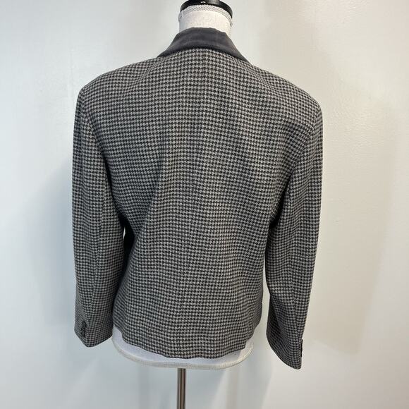 Vintage Evan Picone Blazer Jacket Sz 10 Gray Houndstooth Wool Velvet Equestrian - Picture 7 of 9